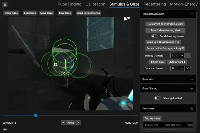 SharpEyes Stimulus & Gaze window, showing gaze overlaid on a stimulus video