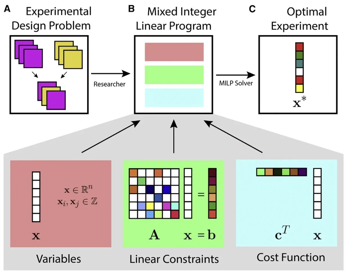 Design of complex neuroscience experiments using mixed-integer linear ...