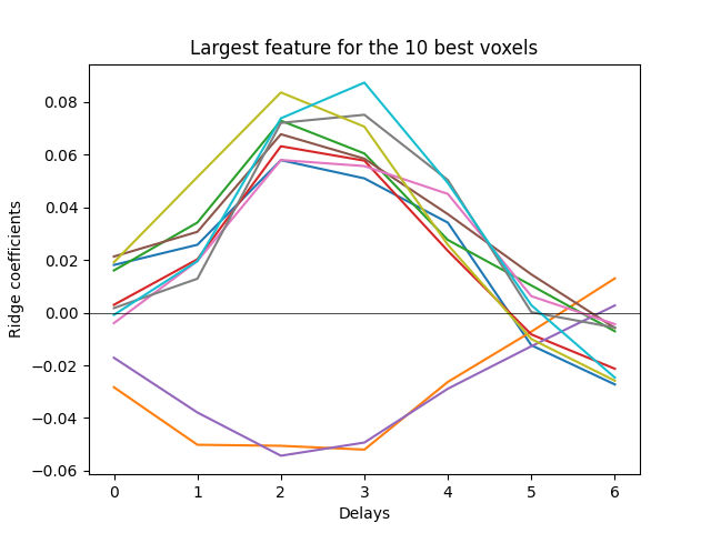 Largest feature for the 10 best voxels